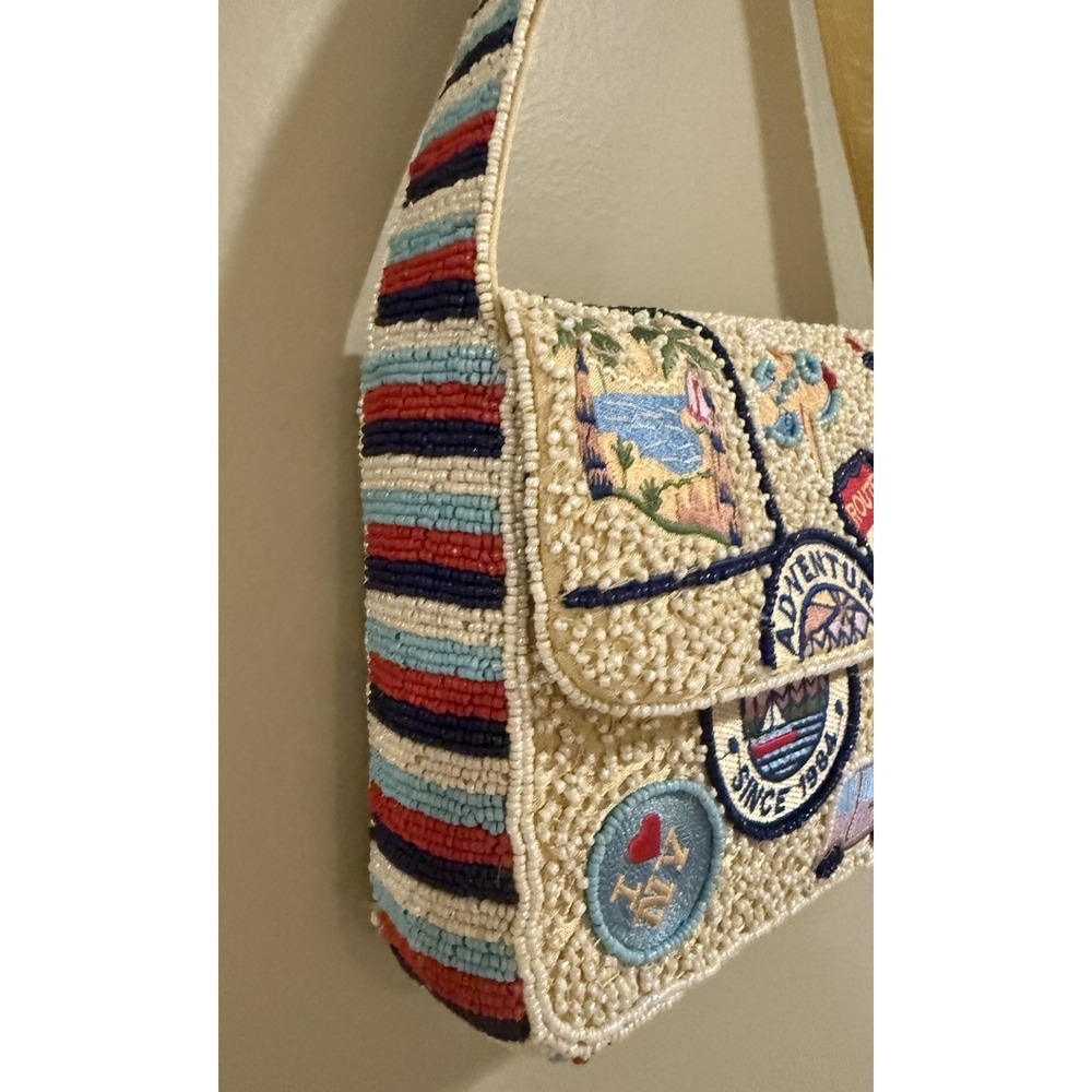 Hand Made in India Beaded Travel Adventure NEW YORK ROUTE 66 Shoulder Bag - Picture 2 of 4